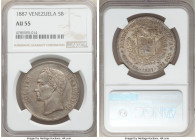 Republic 5 Bolivares 1887 AU55 NGC, Caracas mint, KM-Y24.1.

HID09801242017

© 2020 Heritage Auctions | All Rights Reserved