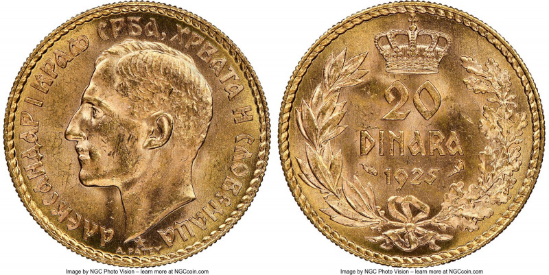 Alexander I gold 20 Dinara 1925 MS64 NGC, KM7. AGW 0.1867 oz. 

HID09801242017...