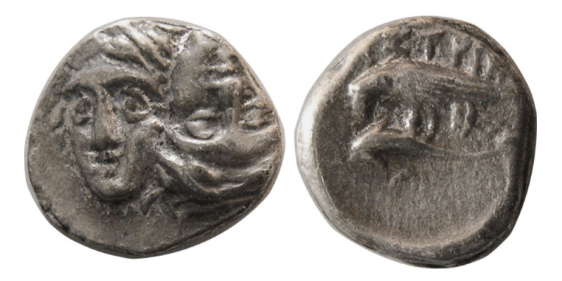 MOESIA, Istros. 4th century BC. AR Quarter Drachm (1.18 gm; 12 mm). Facing male ...