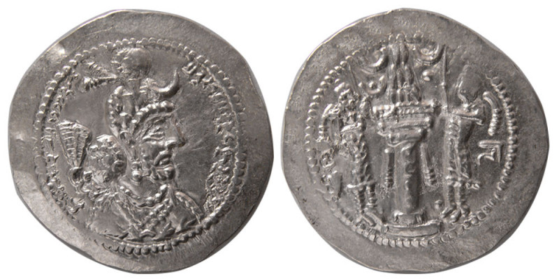 SASANIAN KINGS. Yazdgard I. 393-420 AD. Silver Drachm (4.12 gm; 29 mm). GO or GW...