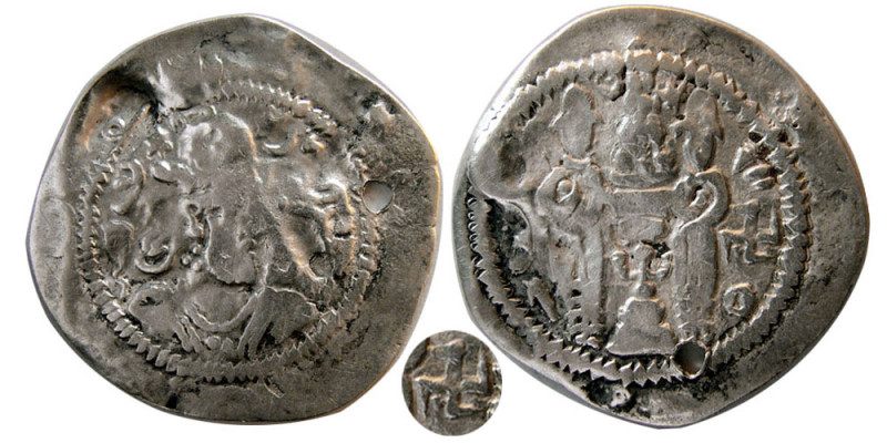 TURKO-HEPHTALITE. Imitiation of Hormizd IV. AD. 579-590. Silver Drachm (3.14 gm;...