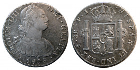 SPANISH COLONIAL, BOLIVIA. Carolus IIII. 1808. P.J. AR 8 Reales