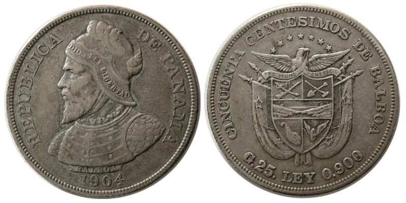 PANAMA, Republic. 1904. Cincuenta Centimos (50 Cents) (25.00 gm; 36 mm). Choice ...