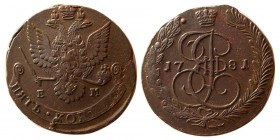 RUSSIA, Catherine II, “the Great”. Æ 5 Kopecks, dated 1781.
