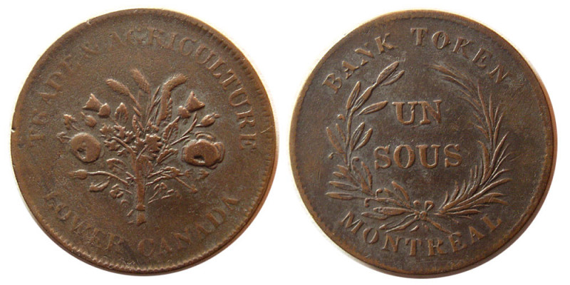 LOWER CANADA. ND(1835). Bank Token Montréal (8.04 gm; 28 mm). Bouquet un sous. T...