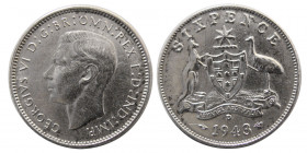 AUSTRALIA, George VI. 1943. AR 6 Pence.
