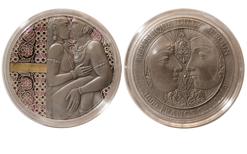 REPUBLIC of Cameroon. 2019, KAMA SUTRA, Moments of Love. Silver 3000 Francs. 3 O...