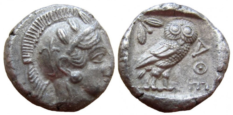 Attica. Athens. AR Drachm. Circa 454-404 BC.
15 mm. 4.24 gm. 
Obverse: Head of...