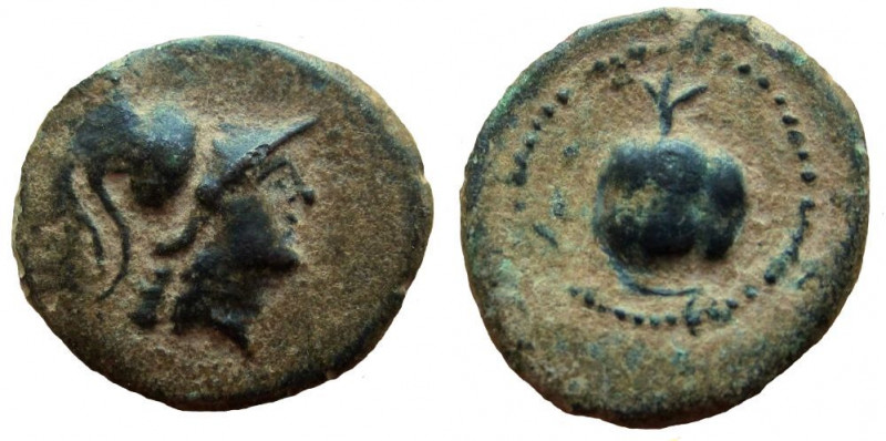 Pamphilia. Side. AE 15 mm. 2.96 gm. Circa 3rd - 2nd Century BC.
Obverse: Helmet...