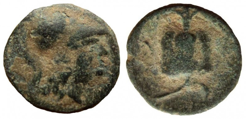 Pamphilia. Side. AE 15 mm. 2.87 gm. 1st Century BC.
Obverse: Helmeted head of A...