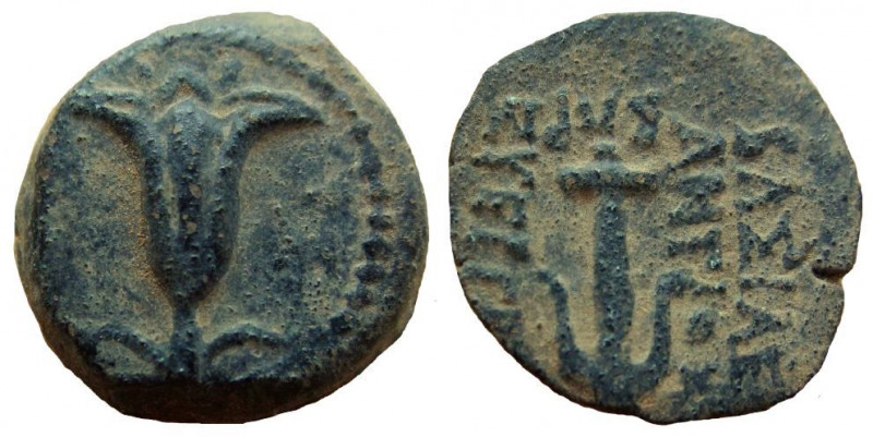 Judean Kingdom. John Hyrcanus I, 134 - 104 BC. AE 14 mm. 2.46 gm. 
Struck in th...