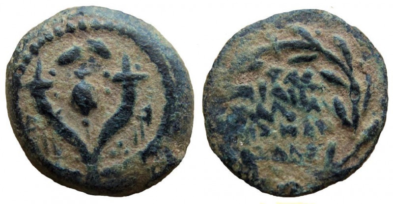 Judean Kingdom. John Hyrcanus I, 134 - 104 BC. AE Prutah.
14 mm. 1.72 gm. 
Obv...
