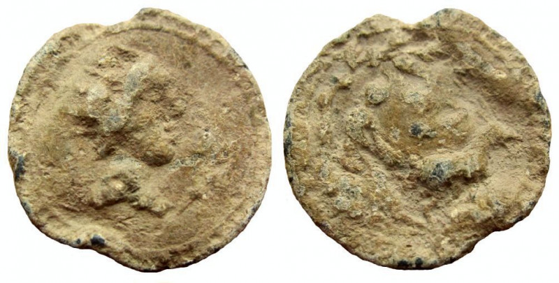 Levant. Roman period. PB Tessera.
22 mm. 4.09 gm. Weight: 4.09 gm. 
Obverse: R...