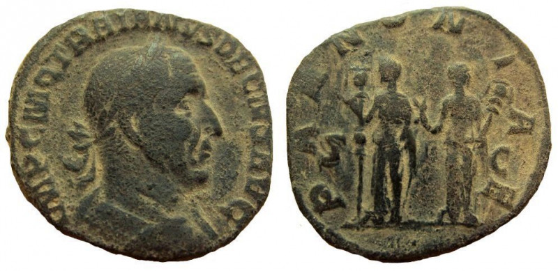 Trajan Decius, 249-251 AD. AE Sestertius. Rome mint.
30 mm. 16.97 gm. 
Obverse...