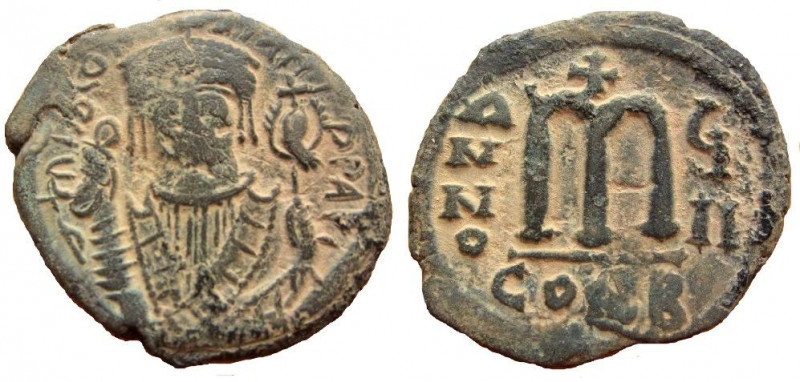 Tiberius II Constantine, 578-582 AD. AE Follis. Constantinople mint, 2nd officin...