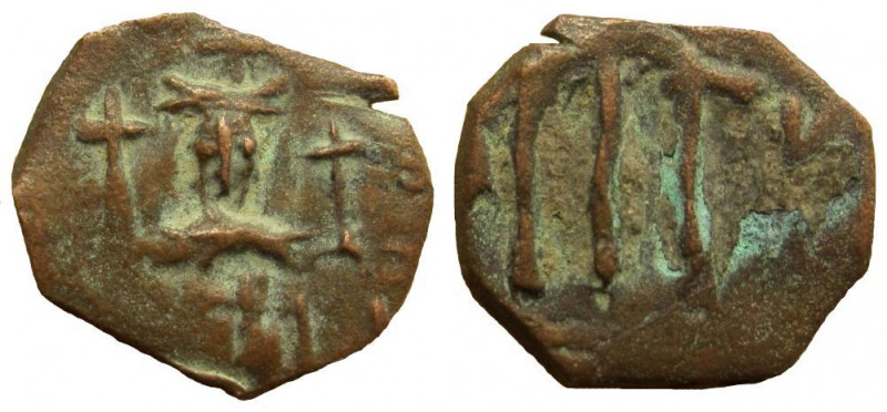 Umayyad Caliphate. Arab-Byzantine coinage. Standing Emperor type. AE Fals. Syria...