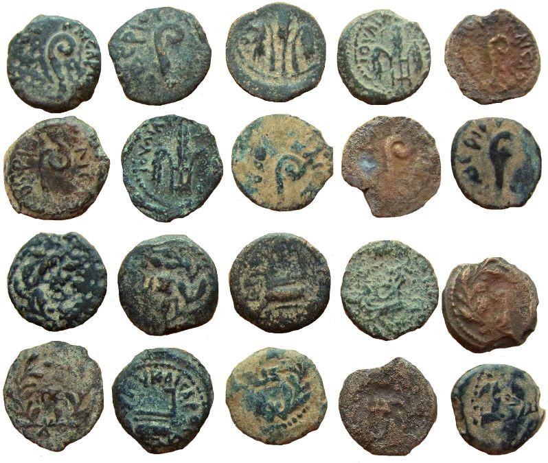 Lot of 10 prutot. Pontius Pilate, 26-36 AD.
 
Mixed types.
From fine to very ...