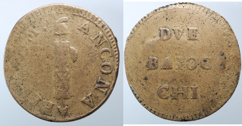 ANCONA. Prima Repubblica Romana (1798-1799). 2 Baiocchi 2° tipo. AE (12,59 g - 3...
