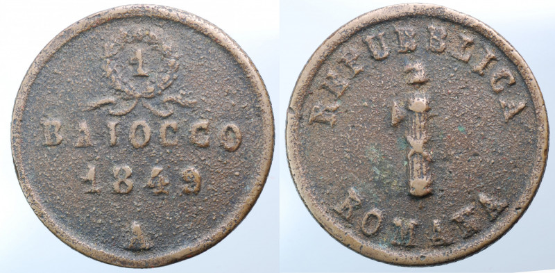 ANCONA. Seconda Repubblica Romana. 1 Baiocco 1849. AE (13,38 g - 29,4 mm ). Cont...