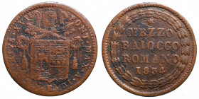 BOLOGNA - Stato Pontificio. Gregorio XVI (1831-1846). Mezzo baiocco 1834. MB