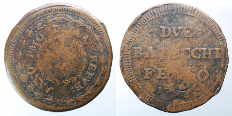 FERMO. Prima Repubblica Romana (1798-1799). 2 Baiocchi 1798 4° tipo. AE (15,3 g ...