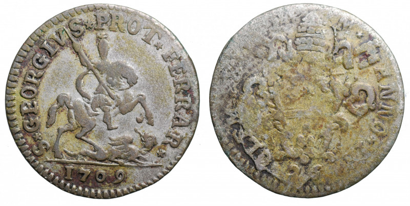 FERRARA - Stato Pontificio. Clemente XI /1700-1721). Doppio grossetto da 26 quat...