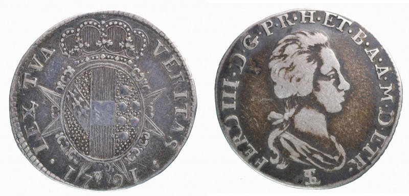 FIRENZE. Ferdinando III di Lorena (1791-1824). Paolo da 8 Crazie 1791. Ag (2,63 ...