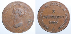 FIRENZE. Lucca e Piombino. Elisa Bonaparte e Felice Baciocchi (1805-1814). 3 centesimi 1806. AE (5,92 g). BB