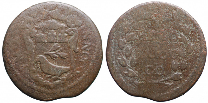 GUBBIO - Stato Pontificio. Innocenzo X (1644-1655). Mezzo baiocco AE gr. 6,25 mm...