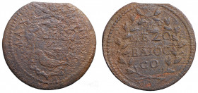 GUBBIO - Stato Pontificio. Innocenzo X (1644-1655). Mezzo baiocco AE gr. 6,52 mm 27,2. qMB