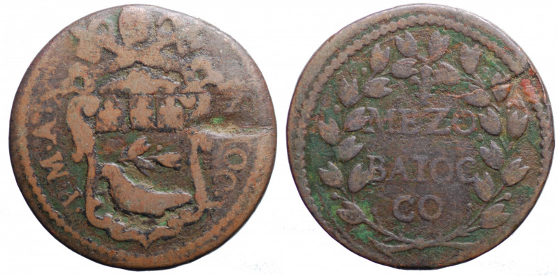 GUBBIO - Stato Pontificio. Innocenzo X (1644-1655). Mezzo baiocco AE gr. 8,16 mm...