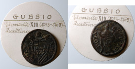 GUBBIO - Stato Pontificio. Clemente XIII (1758-1769). Quattrino con S.Ubaldo. Con cartellino di vecchia raccolta. Raro. qBB