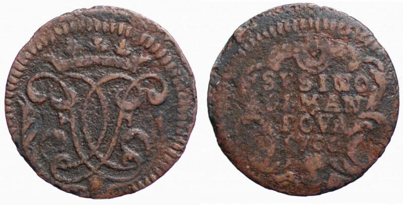 MANTOVA. Ferdinando Carlo Gonzaga-Nevers (1669-1707). Sesino 1706 con monogramma...