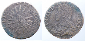 MANTOVA. Carlo II Gonzaga-Nevers (1647-1665). Soldo con sole 1661. AE (1,61 g). MB