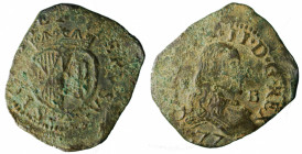 NAPOLI. Carlo II (1665-1680). Grano 1677 AE gr. 8,00 mm. Magliocca 4. R2. Con bustina di vecchia raccolta EX collezione Mirabella. MB-BB