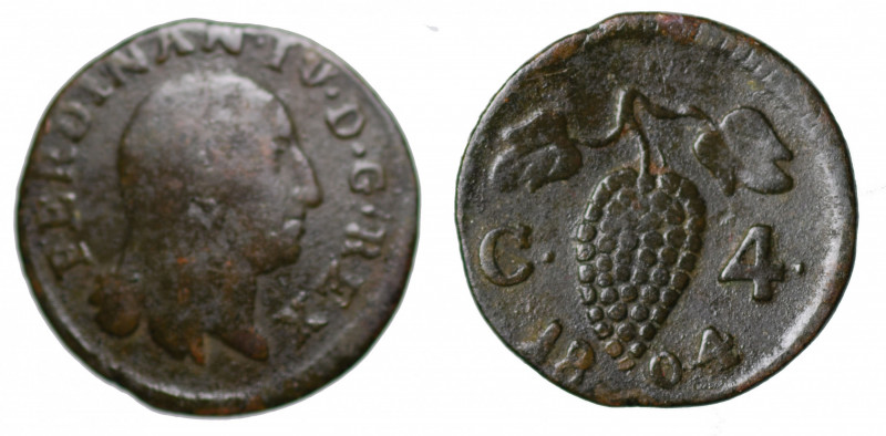 NAPOLI. Ferdinando IV di Borbone (1759-1816). 4 Cavalli 1804. AE gr. 2,28. Magli...