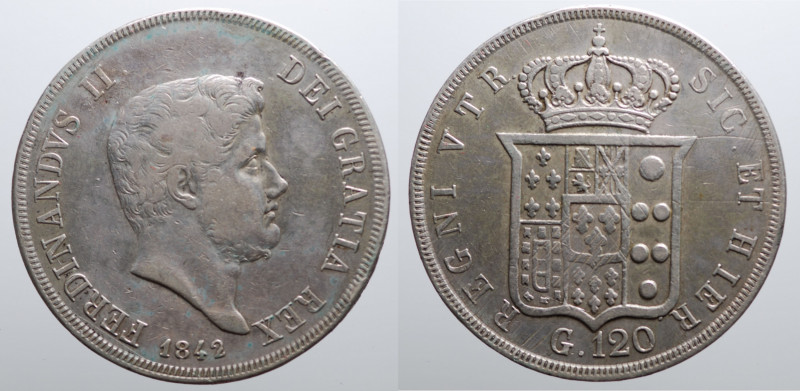 NAPOLI. Ferdinando II di Borbone (1830-1859). Piastra da 120 grana 1842. Ag gr. ...
