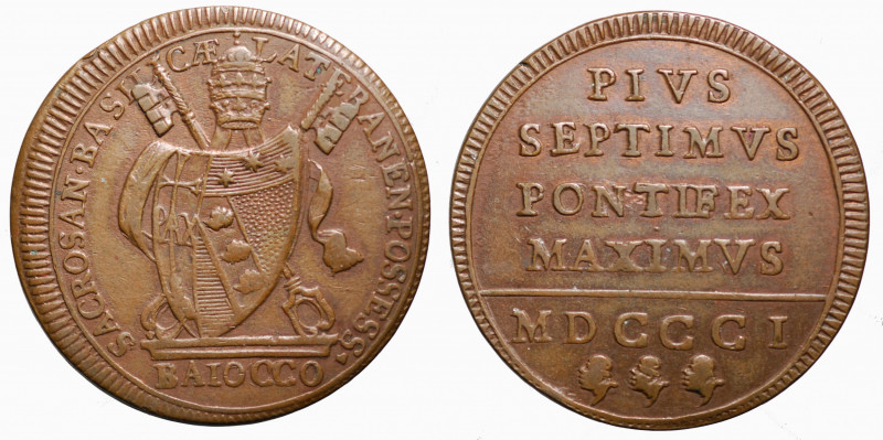ROMA - Stato Pontificio. Pio VII (1800-1823). Baiocco 1801. mBB