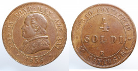 ROMA - Stato Pontificio. Pio IX (1846-1870). 4 soldi 1866. BB