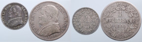 ROMA - Stato Pontificio. Pio IX (1846-1870). Lotto 2 monete in argento (5 soldi 1867 e 1 lira 1866). BB