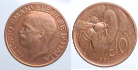 REGNO D'ITALIA. Vittorio Emanuele III. 10 centesimi 1931 "Ape" Roma. FDC rame rosso, macchioline