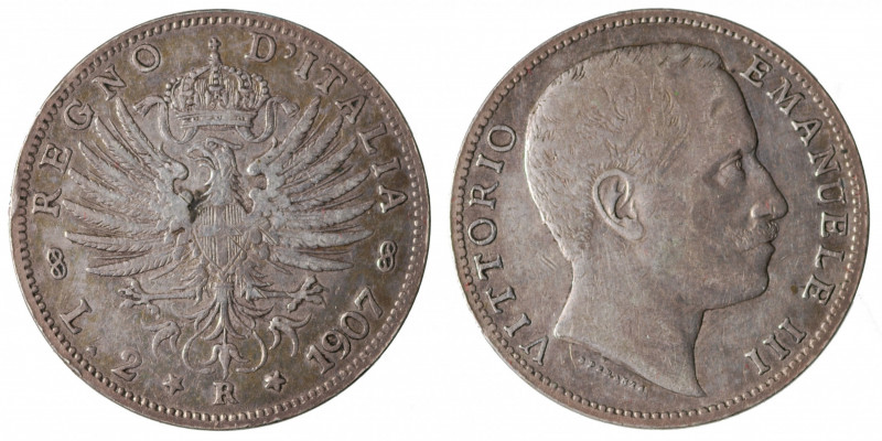 REGNO D'ITALIA. Vittorio Emanuele III. 2 lire 1907 AG (9,86 g). BB+ colpetto al ...
