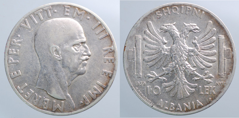 REGNO D'ITALIA. Vittorio Emanuele III. Albania. 10 lek 1939 XVII. Ag (9,96 g) SP...