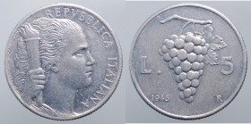REPUBBLICA ITALIANA. 5 lire 1946 "Uva". Rara. qSPL