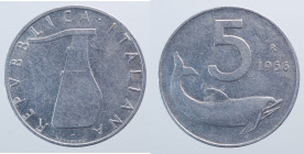 REPUBBLICA ITALIANA. 5 lire 1956 "Delfino". Rara. qBB