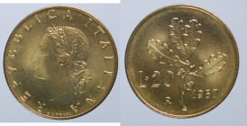 REPUBBLICA ITALIANA. 20 lire 1957 gambo largo. FDC