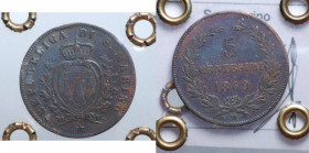 SAN MARINO. 5 centesimi 1869 M. sigillata Collezione Pliniano Biella