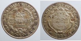 COSTARICA. 25 centimos 1924. KM#168 Ag gr.3,45. SPL