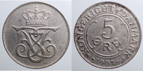 DANIMARCA. Frederik VIII. 5 Ore 1907. KM#806 bronze gr. 8,00. qSPL