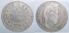 FRANCIA. Louis Philippe I. 5 Francs 1833 A (Parigi). Ag (24,72 g - 37,2 mm). MB-BB